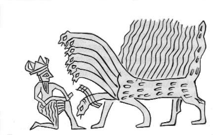 Ninurta vs 7-Headed Dragon (Mesoptamian Art 2800 BCE)