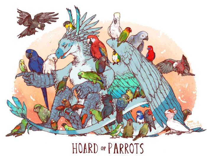Hoard of Parrots by IguanaMouth