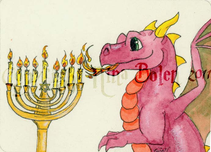 Hanukkah Dragon ACEO by The-GoblinQueen